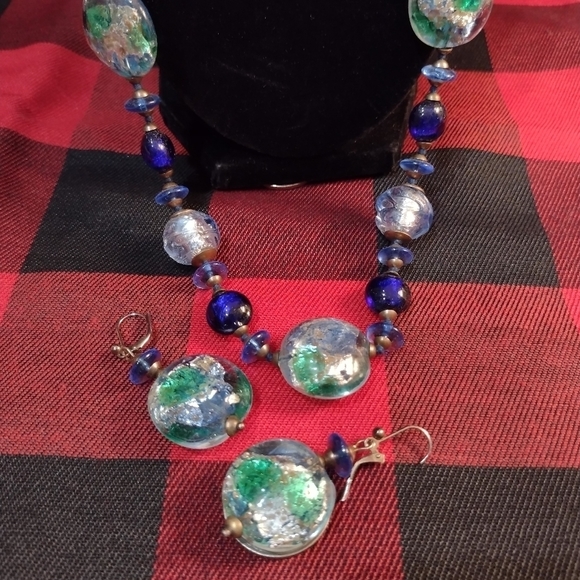 VINTAGE Balbi Murano Blown Glass Lapis Lazuli Beaded Necklace Set - Picture 6 of 8
